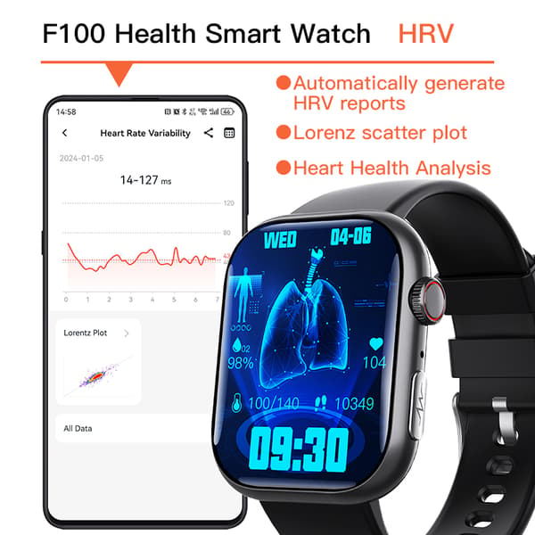 Smart EKG-ur, pulsmåler, fitnesstracker, med flere sportstilstande Black Leather strap Black Leather strap