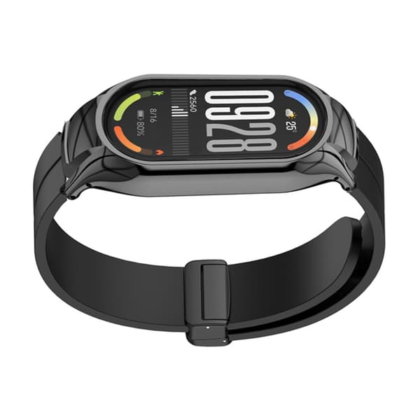 Metaletui og silikon-erstatningsrem kompatibel med Xiaomi Band 9 Ceramic Edition, magnetisk foldelås, 12 mm interface Black Black