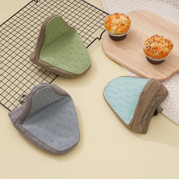 Heat-Resistant Silicone Oven Mitts Pair - Polyester-Lined Kitchen Oven and Microwave Grab Mitts Gray Gray