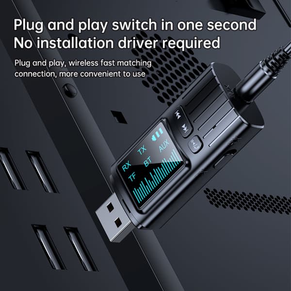 Bluetooth-lydadapter USB-drevet Bluetooth 5.4 sender og modtager med 3.5mm stereo, 10m rækkevidde og håndfri opkald