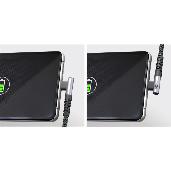 USB-C™ till USB-C™ textilkabel med metallkontakter (rymdgrå/silver), 90°, m