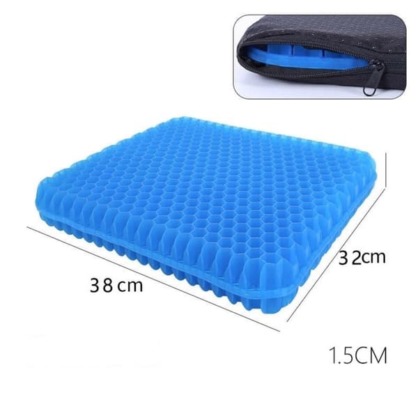 Gel-sittdyna med bikakestruktur, 38cm x 32cm x 1.5cm, tvättbart överdrag