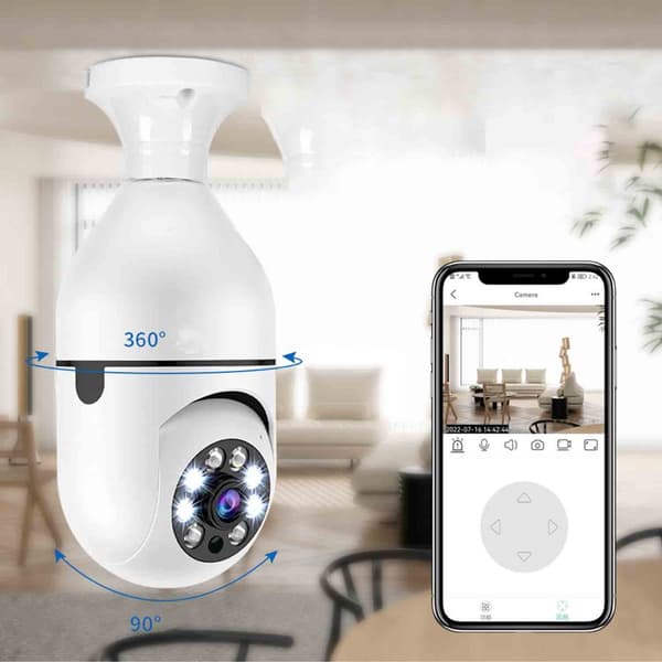 E27 Glödlampa Säkerhetskamera - 360° Trådlös WiFi Övervakningskamera, kompatibelt med diverse E27-socklar