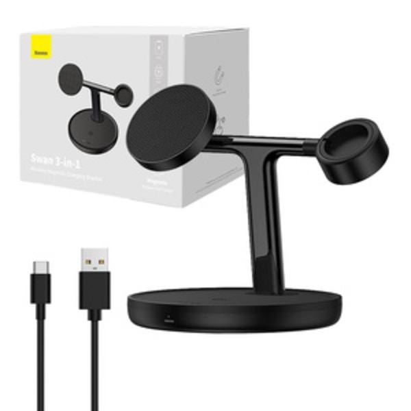 Magnetisk laddningsfäste Baseus Swan 3 i 1 20W (svart)