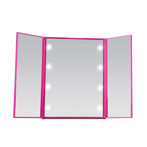 LED Belyst Tri-Fold Sminkspegel - Portabel Fåfänga Spegel för Perfekt Makeup, Justerbar Belysning och Resevänlig Design Rose red Rose red