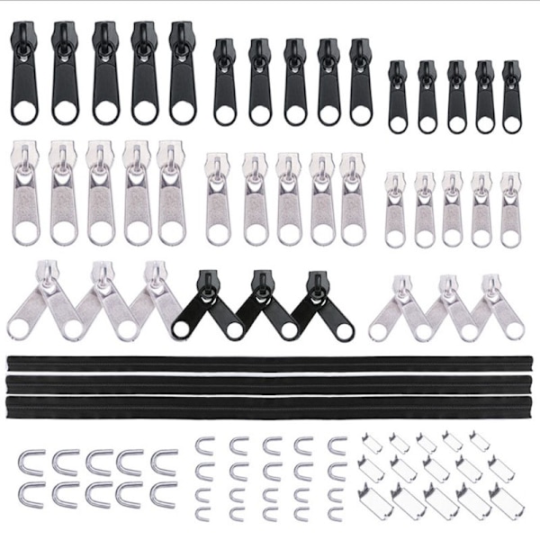 87 st Svarta Nylon Dragkedjeset #3, #5, #8 - Mångsidig Reparationssats