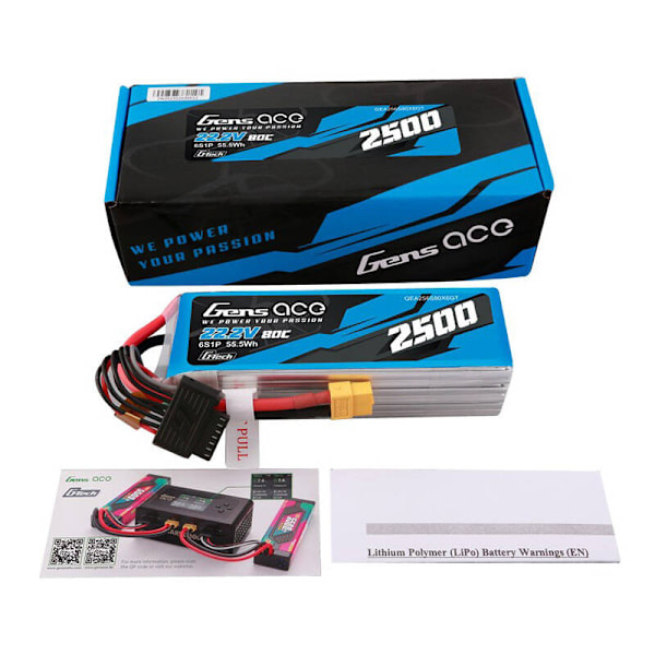 Gens ace G-Tech 2500mAh 22,2V 80C 6S1P Lipo-batteripaket med XT60-kontakt