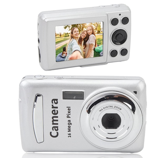 1080P, 16 MP kompakt digitalkamera med 2,4-tommer skærm - 32 GB Sølv