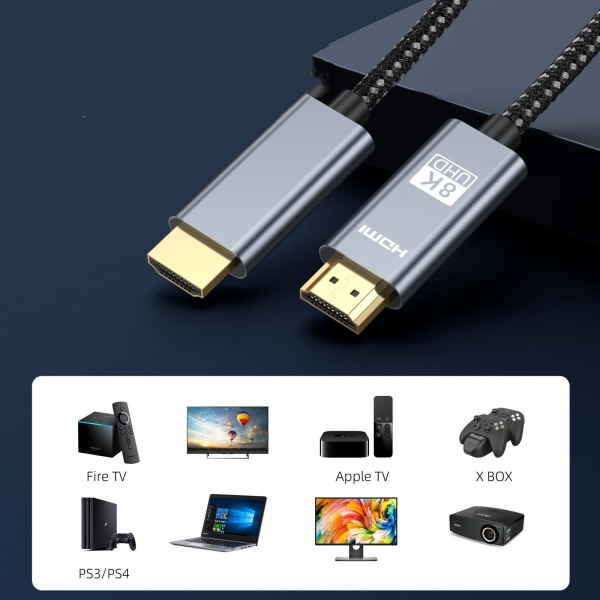 HDMI-kabel 8K vid 60Hz 4K vid 120Hz med guldpläterad kontakt 5 m