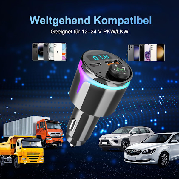 Bluetooth 5.3 biloplader med QC3.0 & PD hurtigopladning