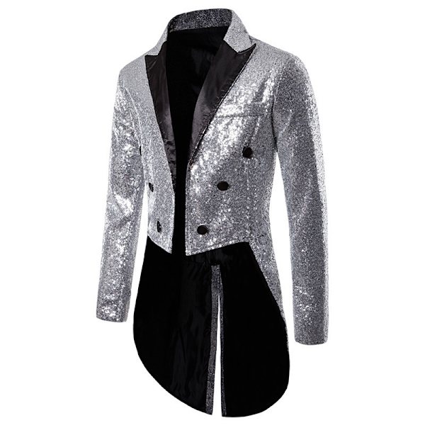 Herre Pailletter Smokingjakke, Scene Performance Blazer Sølv XXL