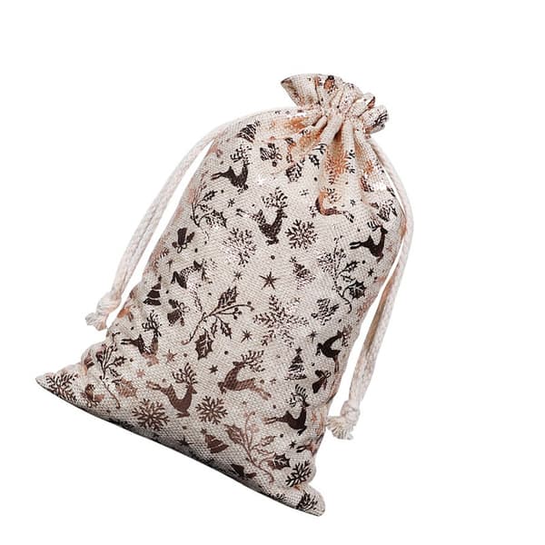 Julebomuldsposer med snoretræk 20x30 cm (2-pak) - Guldstemplede gaveposer til jul