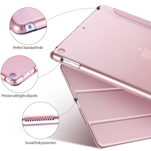 Ipad 9.7 2017 Smart cover case i hård plastik, lyserød/guld