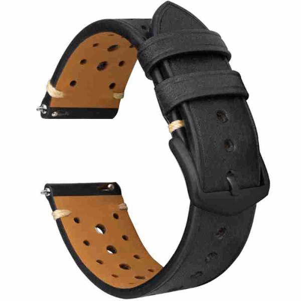 Musta himmeä nahkainen kellon ranneke Huawei Tissotille 21 mm