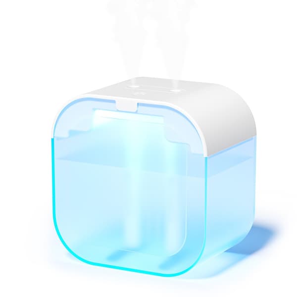USB Dubbel Spray Luftfuktare: 1000ml Tyst Luftfuktare för Hem och Sovrum White White