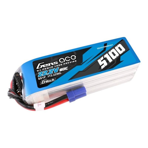 Gens ace G-Tech 5100mAh 80C 22,2V 6S1P Lipo-batteripaket med EC5-kontakt