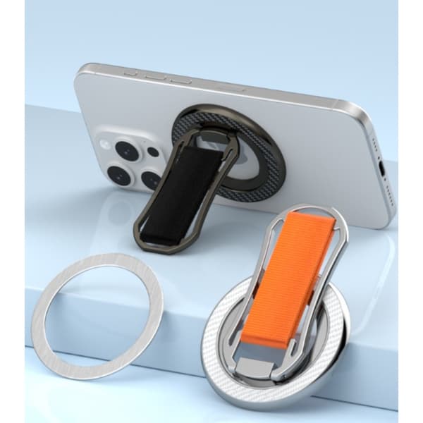 Magnetisk ringhållare för telefon med handledsrem – 360° rotation och 180° bordsstöd Gray Gray