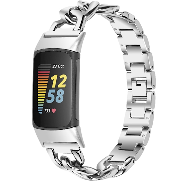 Urrem kompatibel med Fitbit Charge 5 rustfrit stål sølv