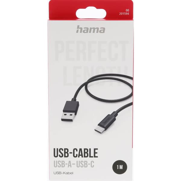Laddkabel USB-A till USB-C Svart 1,0m