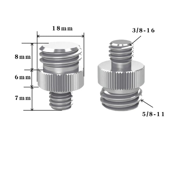 Stativadapter sæt på 5: 1/4-20 tommer til 5/8-11 tommer gevindadapter Silver 3/8-16 Silver