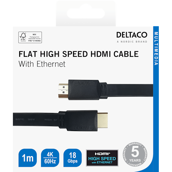 Flat High Speed with Ethernet HDMI cable, 1m, black
