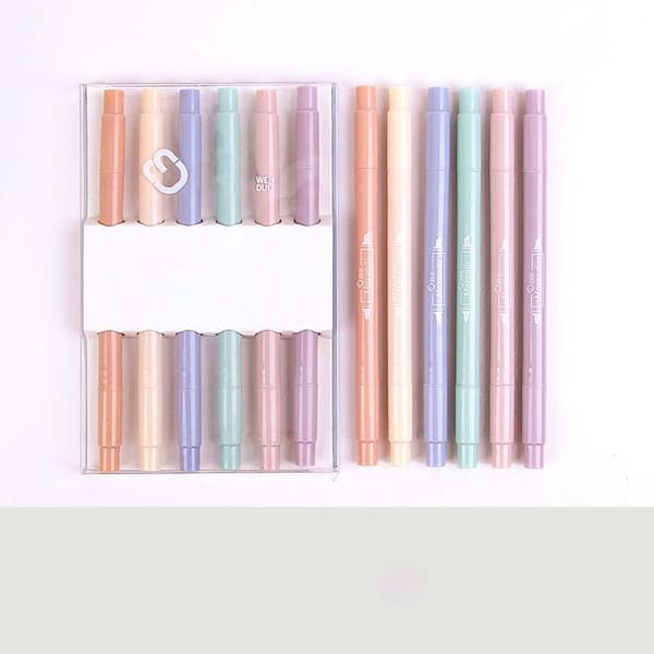 Øjenvenligt Pastel Highlighter Sæt - 6 Farver, Hurtigtørrende, Blød Mejselspids til Studerende