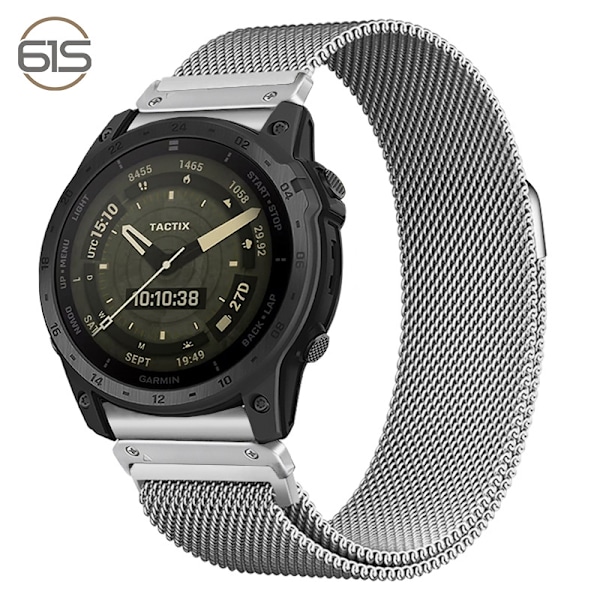 Snabbkoppling Milanese Metal Watch Strap för Garmin Fenix 7X Pro/Fenix 58 Silver 26 mm