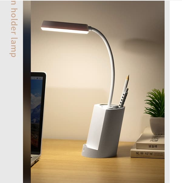 Fleksibel LED bordlampe med penholder og telefonholder til studerende White White