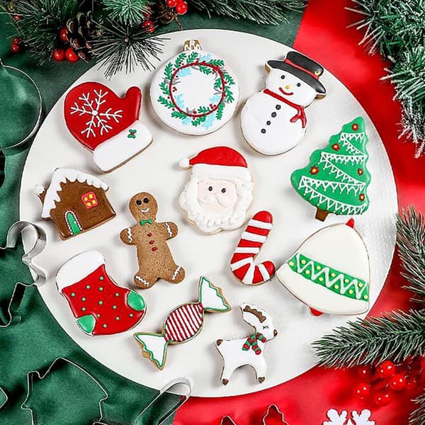 12-delars julformar för kakor i rostfritt stål, silver, för bakning och lerformning
