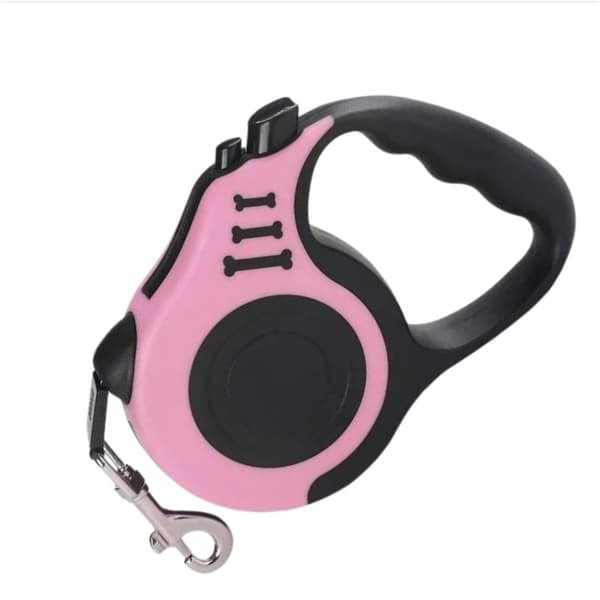 5M automatisk fleksibånd til kæledyr - én-hånds bremse og autolås, skridsikkert greb, polyester med zinklegering Pink Pink