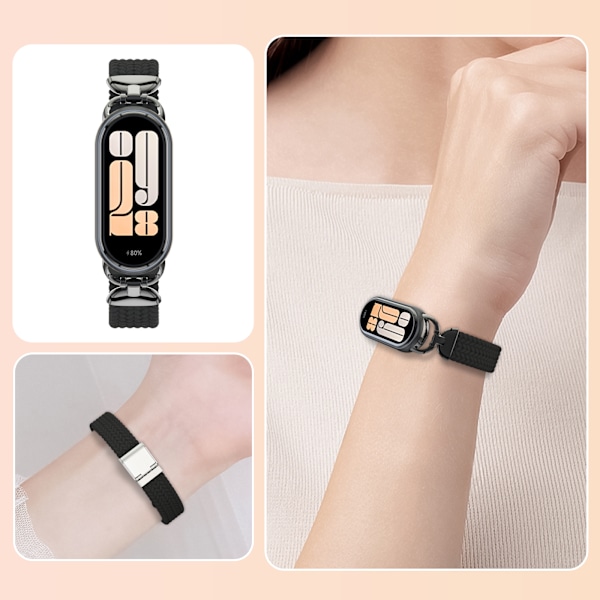 Snyggt flätat spänneband för Xiaomi Mi Band 9/10 Svart