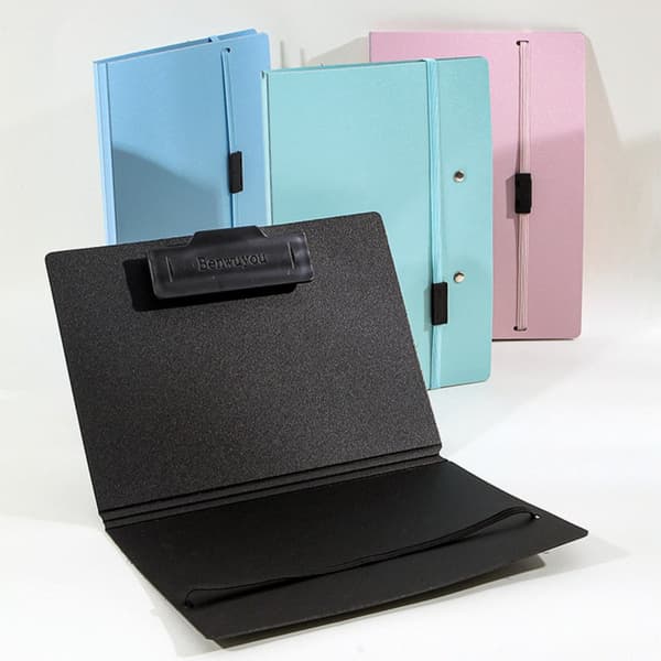 Sammenfoldeligt A5-clipboard med rem og penneholder til elevark, kontordokumenter, skrivning og tegning White White