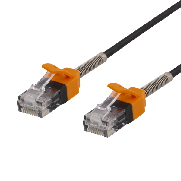 Cat6A cable with spring strain relief, 5m, black/orange