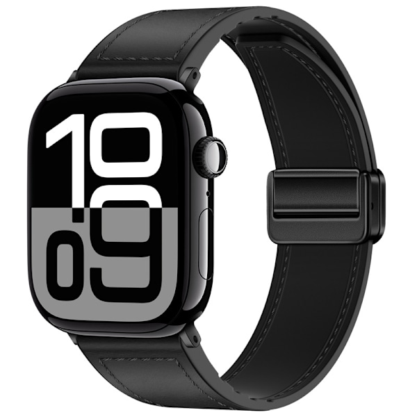 Armband i äkta läder med magnetlås för Apple Watch Series 8/9/Ultra 2 Svart S