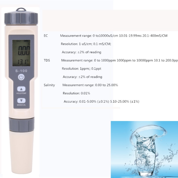 INF 4-i-1 digital vandmåler til saltholdighed, TDS, EC, temperat