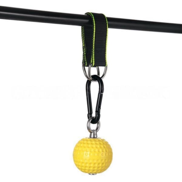 Pull-up grebsbolde til armstyrke – gul PU-overflade med rustfrit stål krog og polyester stropper, 9.7cm diameter, sæt til pull-up og klatring