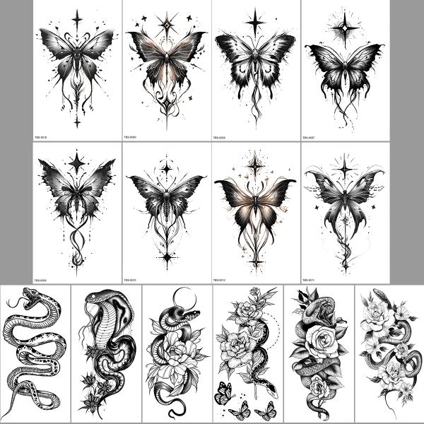 Temporära Vattentäta Tatueringar, 14-pack Orm