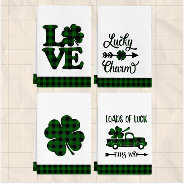 4-pack St. Patrick's Day Gröna Mikrofiber Rengöringsdukar - Multifunktionella Köks Handdukar