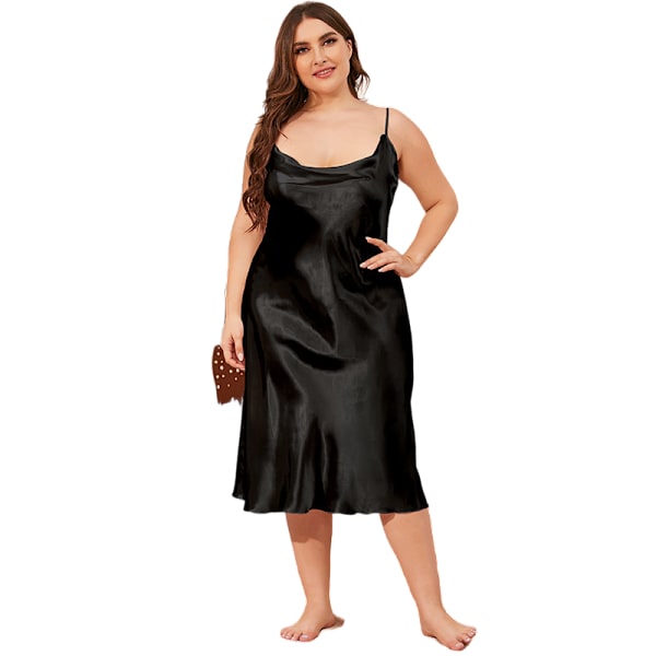 Kvinder Sling Natkjole Sleep Dress Pyjamas Sort XL