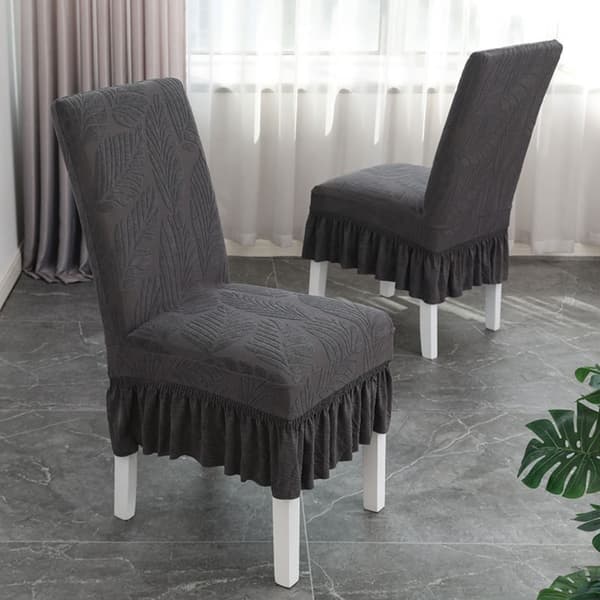 Lucky Leaf Stolskydd med Volang - 6-pack - Universal Storlek: Polyester, Elastiskt, Jacquard Matstolöverdrag DarkGrey DarkGrey