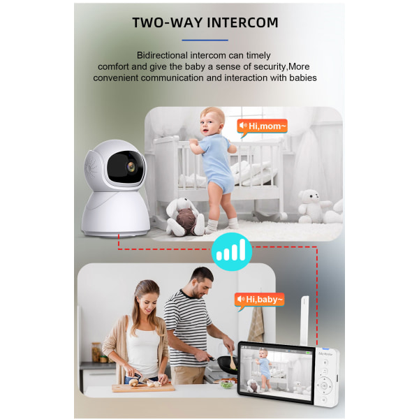 Videomonitor med kamera 2.4G transmission, 2-vejs lyd, infrarødt nattesyn