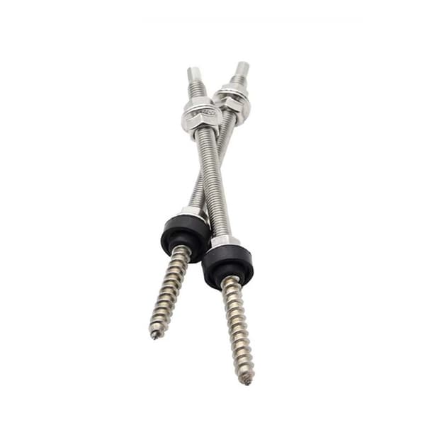 M10x200mm Dobbeltendet Bolt i Rustfrit Stål til Solcellebeslag - 6 Stk.