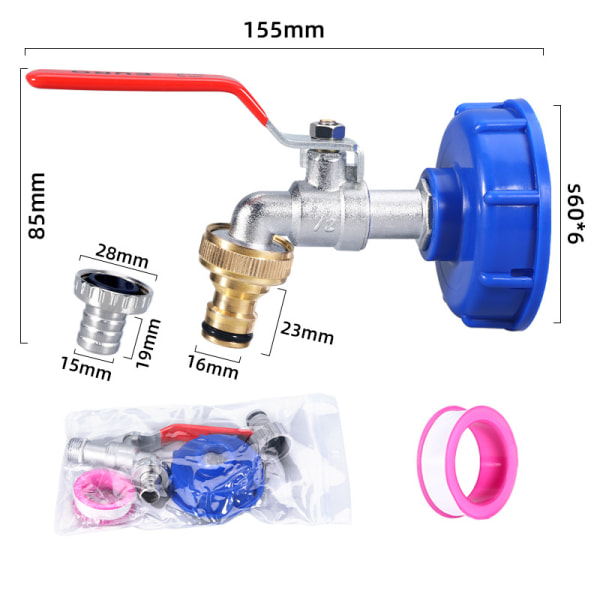 Vandhane med vandhaneadapter til IBC tank 1/2 tommer legeret armatur