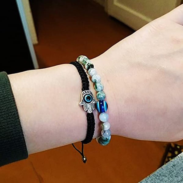 Macramé armbånd med beskyttende Hamsa hånd Sort