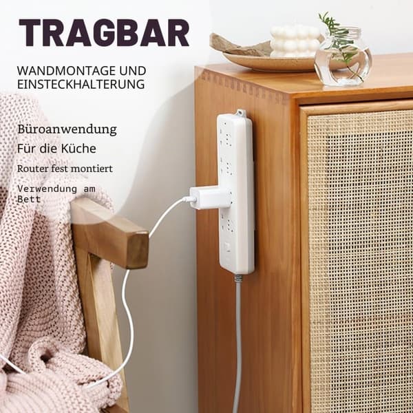 Holder til stikdåse selvklæbende til kabelstyring i hjem og kontor - 9.5cm x 3.6cm, pakke med 10, grå, montering uden boring