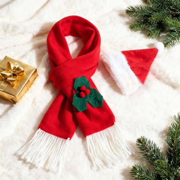 Julehalstørklæde og Hattesæt til Kæledyr - Festligt Julekostume Tilbehør