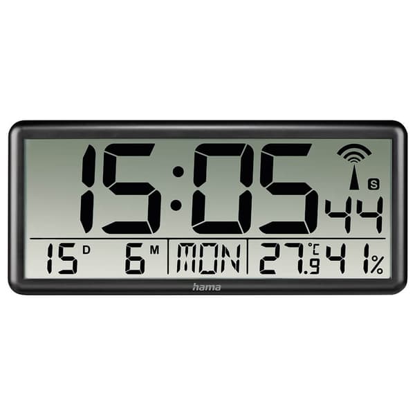 Seinäkello digitaalinen jumbo radio synkronoitu musta