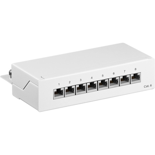 CAT 6 mini-/skrivbordskopplingspanel, 8 portar (1 HE)