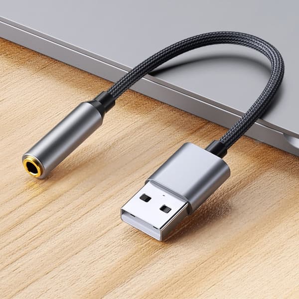 USB til 3.5mm Audio Kabel - 0.2m - Lydadapter til PC, Headset og Mikrofon - Grå