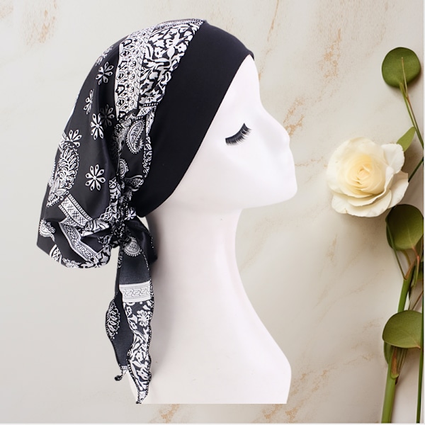 Satin Printed Tie Chemo Cap - Bekvämt Huvudskydd